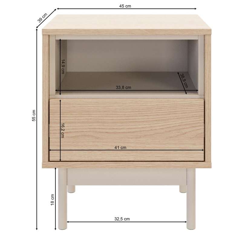 45cm W Manufactured Wood Bedside Table