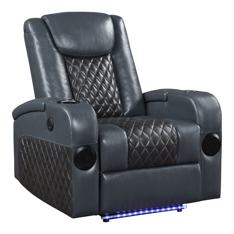 Kuuda Power Motion Recliner with Bluetooth Speaker and Cooling Cup Holder, Bleu / Noir