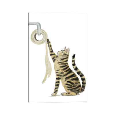 " Tabby Cat and Toilet Paper " Watercolor Painting