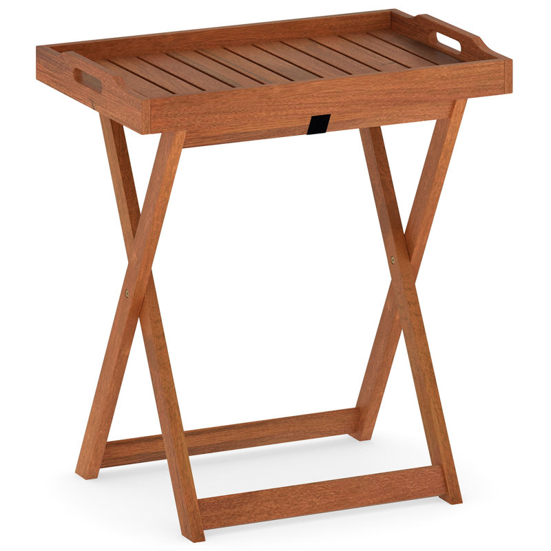  Patio Solid Wood Tray Table w/ Removable Top Rectangular TV Tray Bistro Table, 1