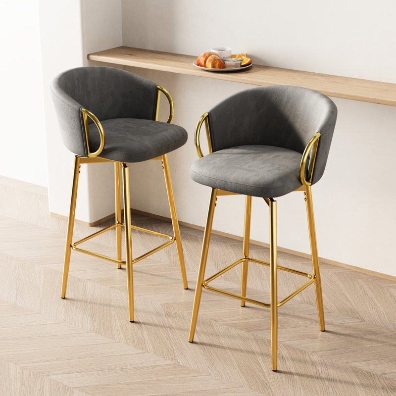 Tabourets hauts pivotants en velours pivotant à 360 ° de style moderne (de 2), gris, sièges confortables, chaises de bar 2 pièces à structure stable, fonction, rembourrage épais beige, pour une utilisation quotidienne, usages variés appropriés