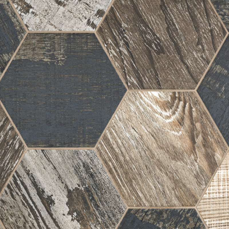 Carrelage mural et de sol Merola Tile Gaugin Hex 9" x 10" en porcelaine imitation bois