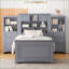 Lit plateforme simple en bois avec armoire verticale tout-en-un et amp; 8 tiroirs - aucun sommier nécessaire gris