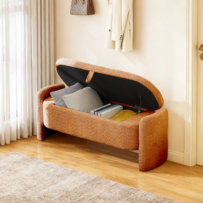 Upholstered Storage Bench, Orange