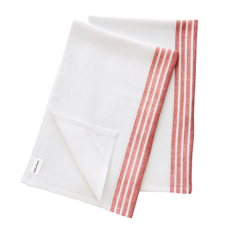 Farmhouse - 100% Pure Linen Kitchen Towel, Red and White
