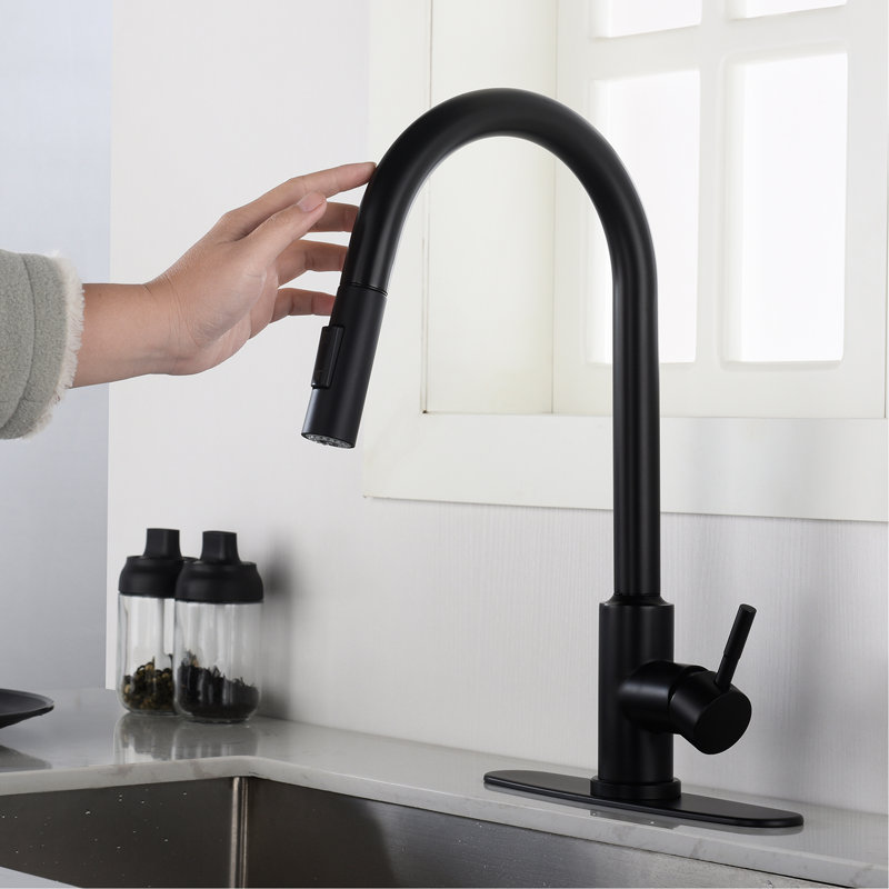 Matte Black Stainless Steel Touch Kitchen Faucet With Pull-Down . 360 Rotating For Complete Sink Cleanliness. Corrosion & Rust Proof. Easy Water Temp Flow Control Single Handle. 8.16 In. D, 10.07 W,