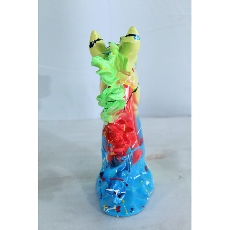 Sculpture tête de cheval en résine graffiti colorée Nifao - décor d'art moderne avec éclaboussures de néon, statue en résine ultrabrillante pour la maison, le bureau ou le salon - 11 po x 4 po x H 13 po