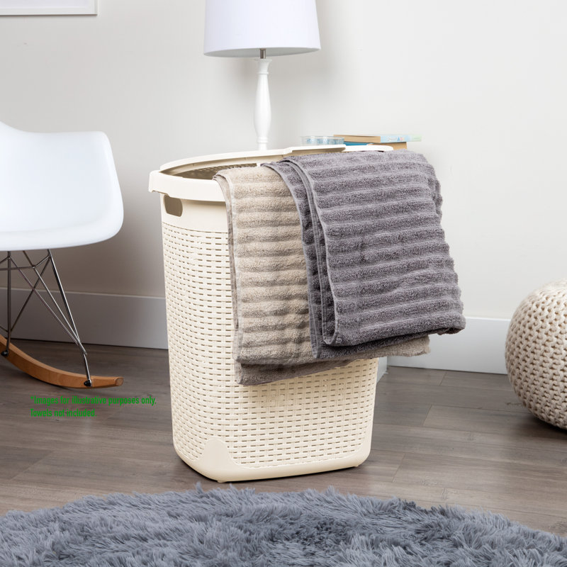  Panier à linge mince 50 L, panier à linge, couvercle, plastique, Blanc, 24" H x 14.25" W x 10.1" D