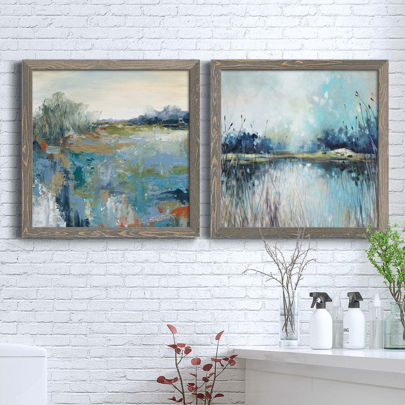 Energetic Earth - ensemble de 2 peintures sur toile encadrées, Encadré gris, H 20 po x l 40 po x P 1,5 po