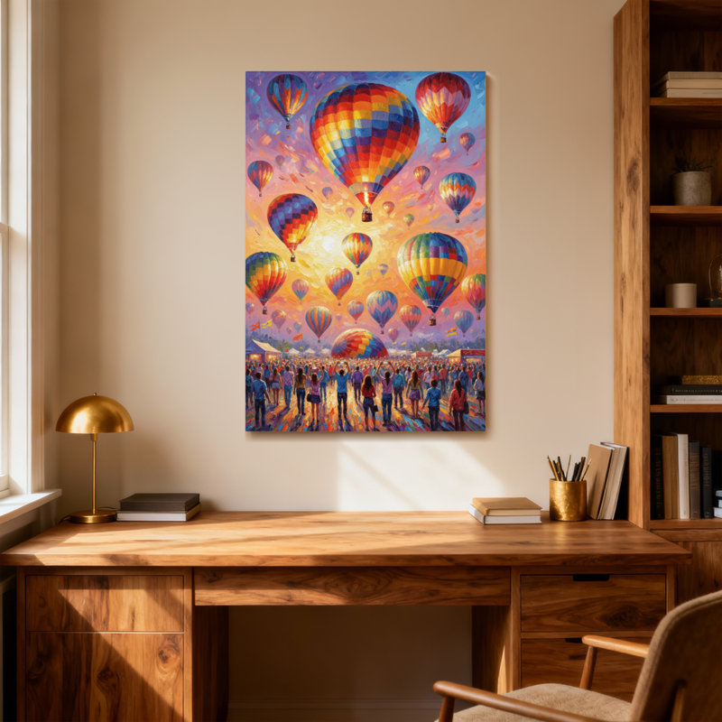 Paysage et nature, montgolfières colorées, ciel flottant, H 36 po x l 24 po