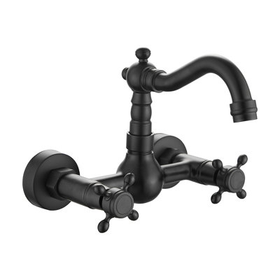 Wall Mounted Kitchen & Bathroom Sink Faucet With Double Cross Handle Antique Brass