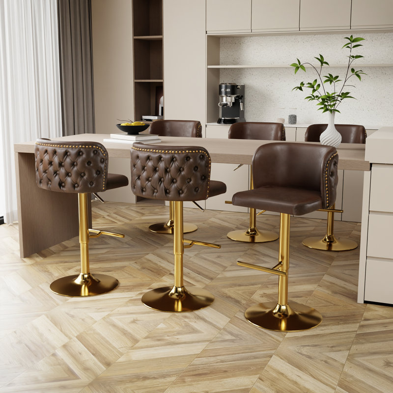 Ensemble de 6 tabourets de bar Modern, Brun clair / or
