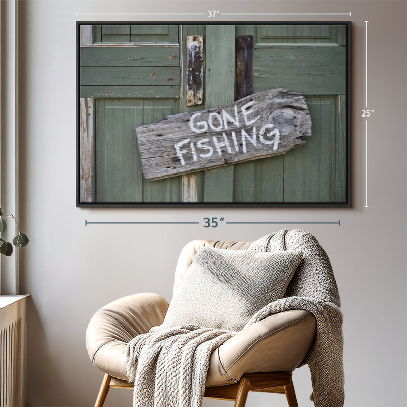 Impression sur toile «Rustic Gone Fishing», H 25 po x l 37 po