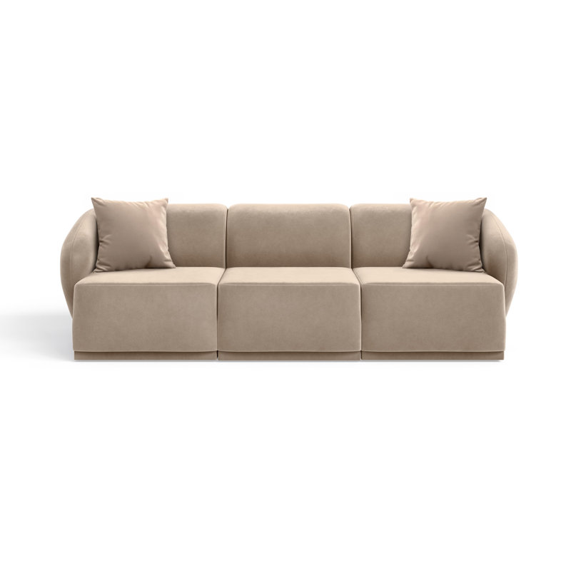 3 Seater Velvet Sofa & Chaise, Warm Beige