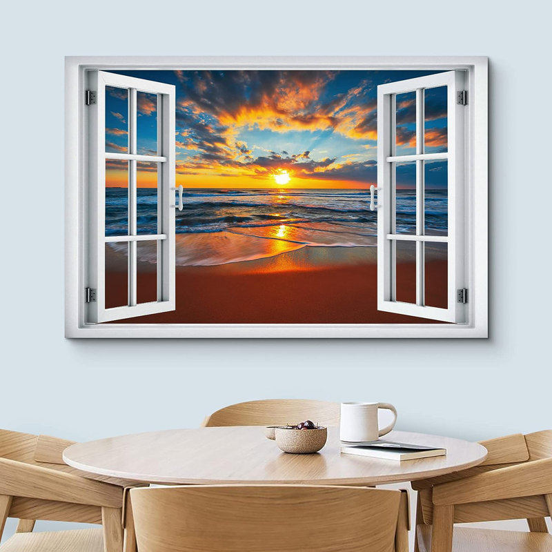 «Window View California Beach Sunset Sky Paradise Wilderness Nature», reproduction sur toile, H 24 po x l 36 po x P 1,5 po