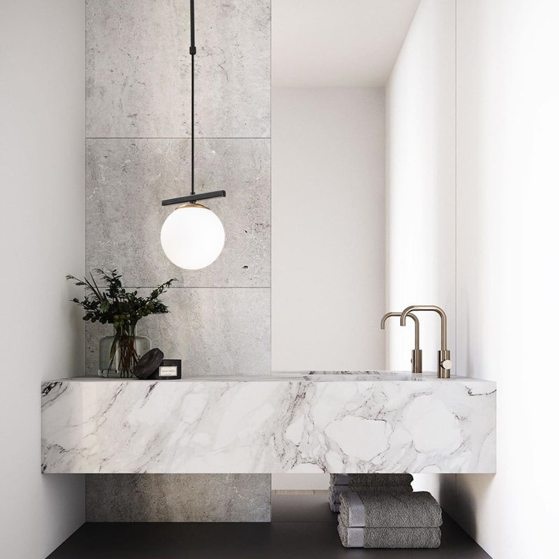 Lustre moderne et industriel, noir et blanc, 15 x 5,9 pouces | Hauteur réglable jusqu'à 39,4 pouces | Corps en métal avec capuchon en verre | Douille E27, 40 W maximum | Idéal pour les décors scandinaves et de fantaisie | Comprend les instructions d'installation