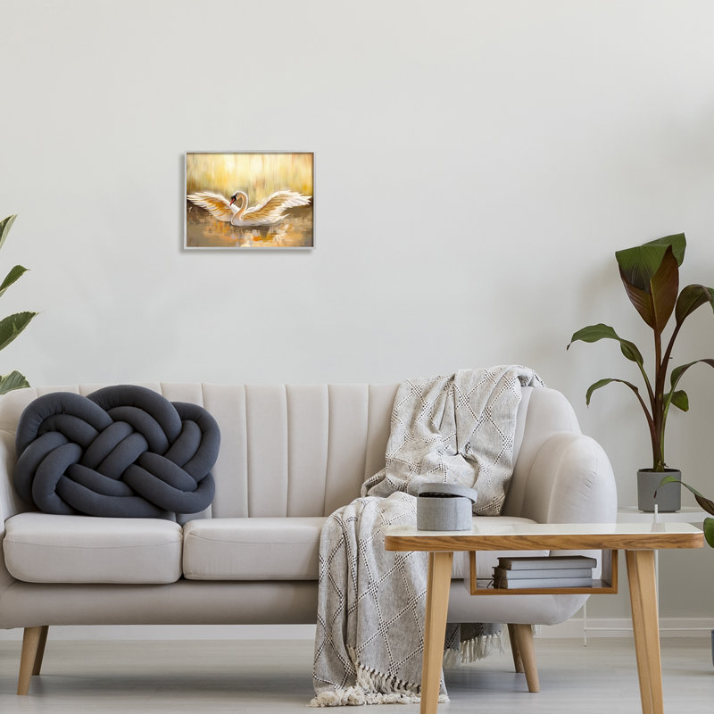 «Swan Wings Sunlit Wildlife Pond» encadré sur bois par Ziwei Li, impression, H 11 po x l 14 po x P 1,5 po