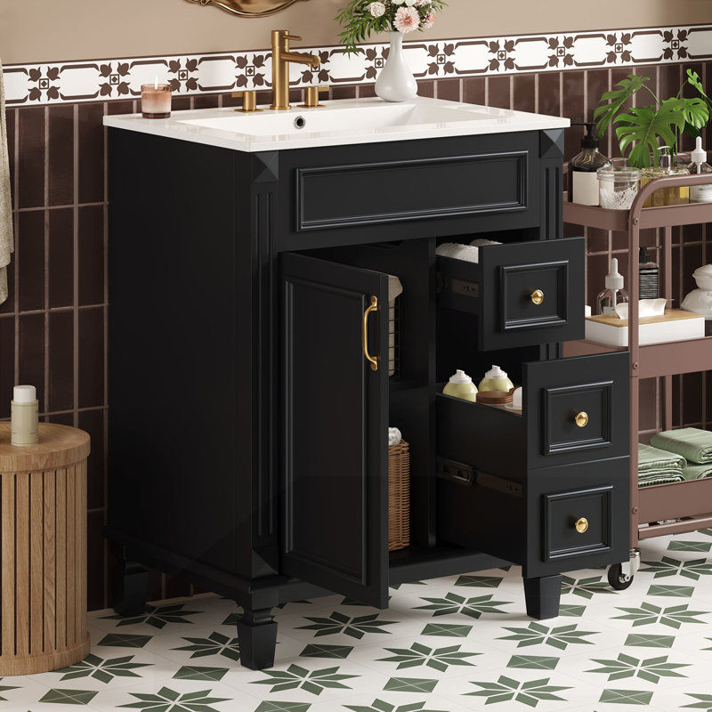 Meuble-lavabo 24 po avec lavabo en céramique, Noir