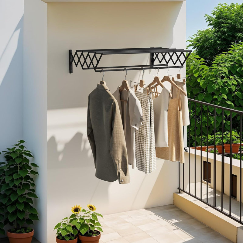 Foldable Clothes Airer Wall Mounted, Black