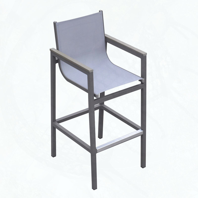 Noverra Outdoor Patio Barstool with PVC-coated polyester Sling and Wood Accents