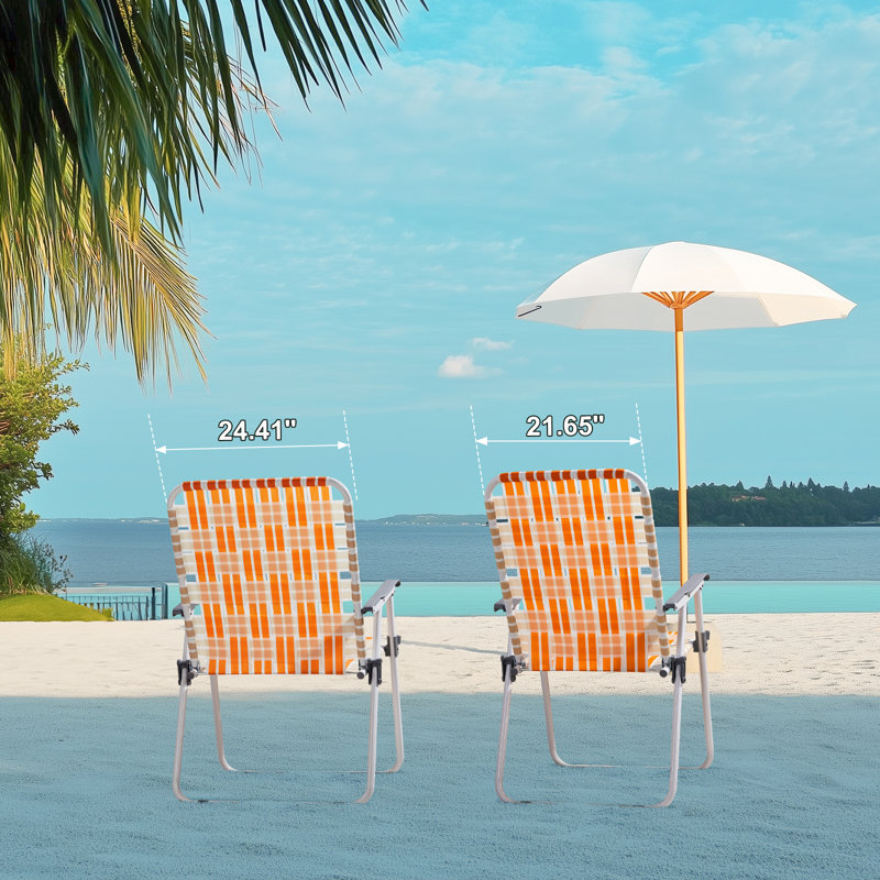 Orange&White Metal Folding Beach Chair(Set Of 2)