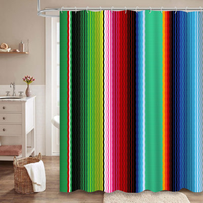 Colorful Mexican Stripe Geometric Ethnic Shower Curtain with 12 Hooks