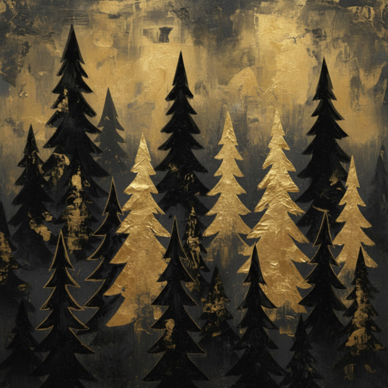 Couvertures de forêt de pins gris, L 60 po x H 80 po, Or noir foncé