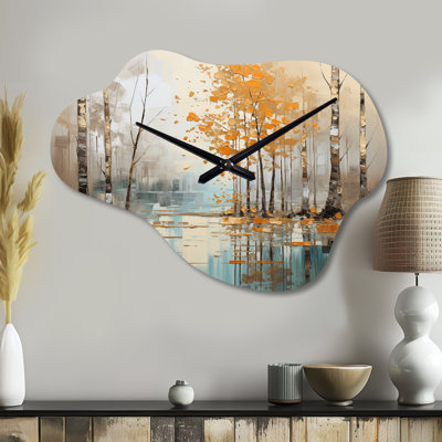 Horloge murale Birch Woods Golden Reflections I - Cloud Birch, impression d'horloge asymétrique