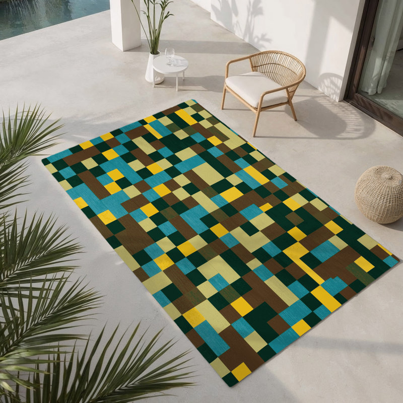 Earth Mosaic Grid Indoor And Outdoor Area Rug, Rectangle 2' x 3'