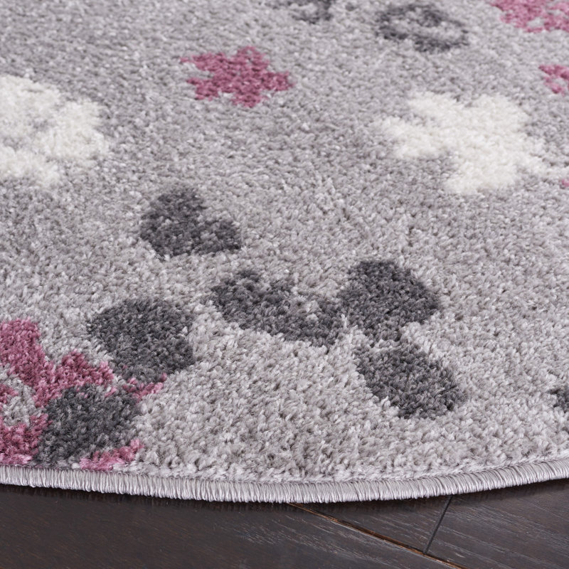 Makeba Floral Gray/Purple Area Rug, Round 6'