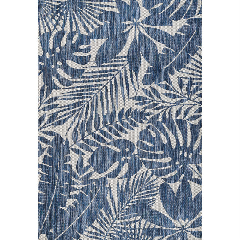 Blue and White Synthetic 4' x 6' Rectangular Washable Rug