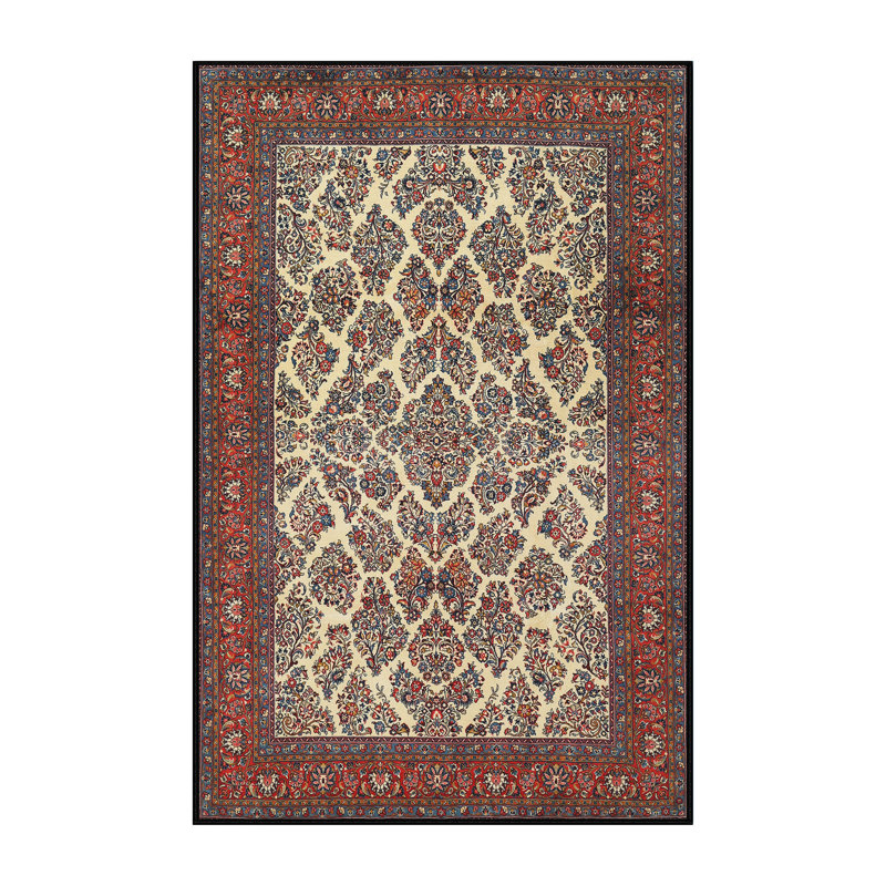 Tapis traditionnel beige / rouge Dhekelia, Rectangle 2 pi x 4 pi