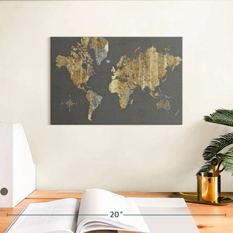 Aliaz Gilded Map Gray, 8" H x 12" W