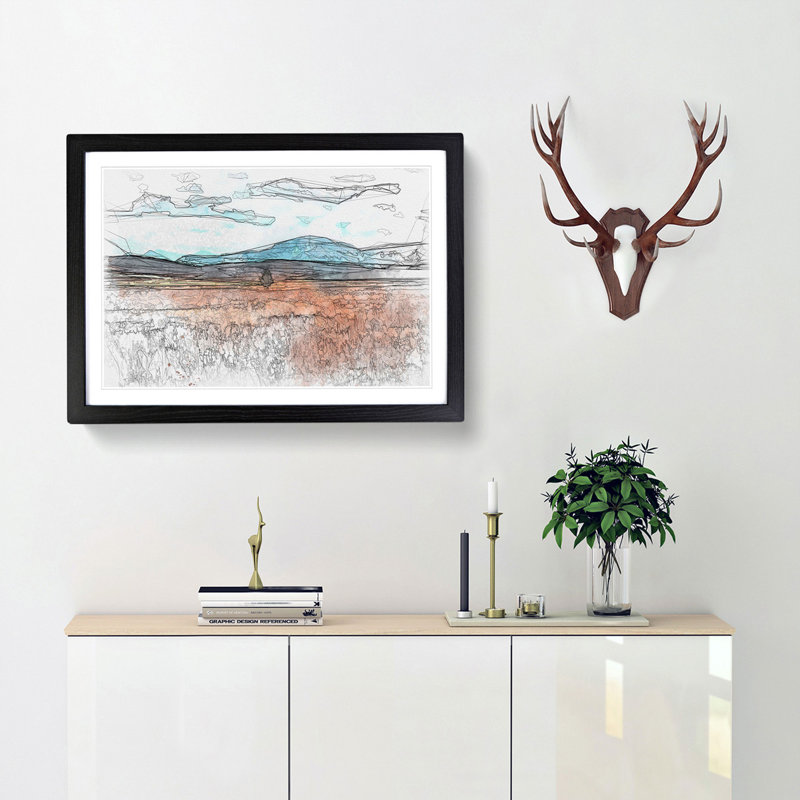 Lone Tree in Montana - Picture Frame Graphic Art Print, 62cm H x 87cm W x 2cm D, Black Framed