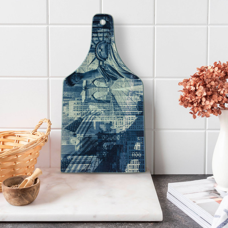 Ambesonne United States Tempered Glass Cutting Board NY Liberty Dark Blue Purplegrey