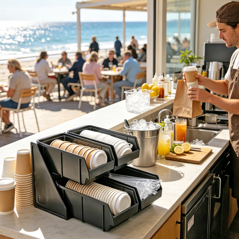 FixtureDisplays® Distributeur de gobelets à couvercles à 4 emplacements pour comptoir, 30,5 x 40,6 x 22,9 cm, support pour boissons de bar 4E7913515E8741AD8B5B424C876B9F33