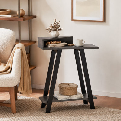 Console contemporaine deux tons avec deux tablettes noires et grises