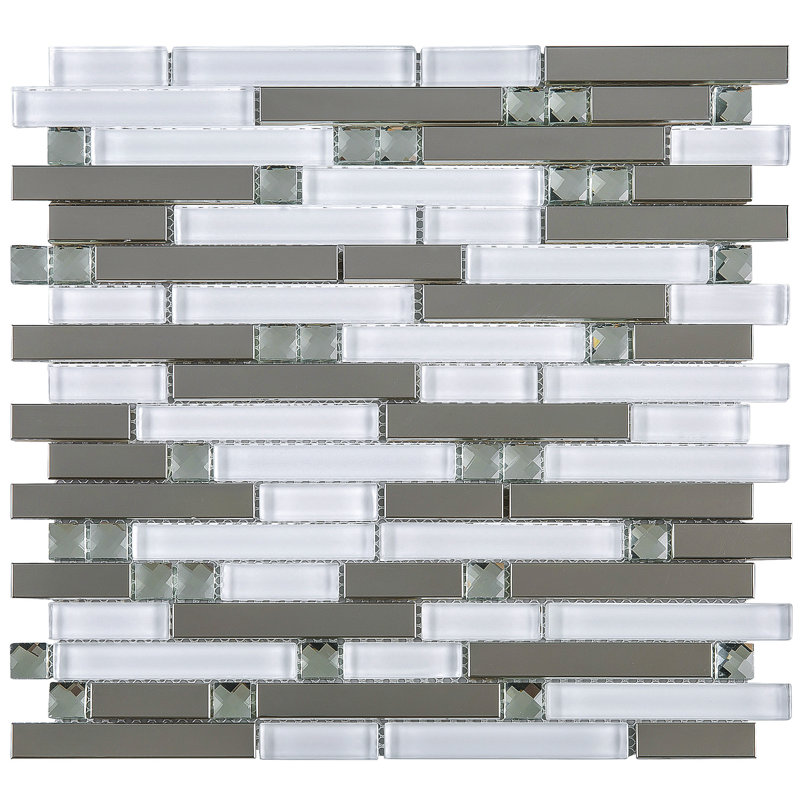 Diamond 11.82 in. x 11.82 in. Interlocking Glossy Glass Mosaic Tile, White