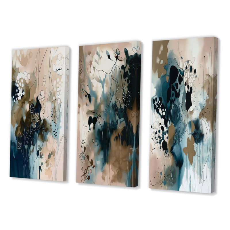 3 pièces sur toile - reflets abstraits bleus, Toile tendue, H 40 po x l 60 po