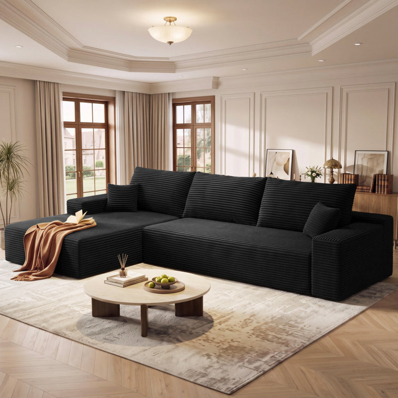 108" Modular Sectional Sofa For Living Room Modern L-Shape Cloud Couch Compression Upholstered Boneless Corduroy Fabric Deep Seat With Chaise