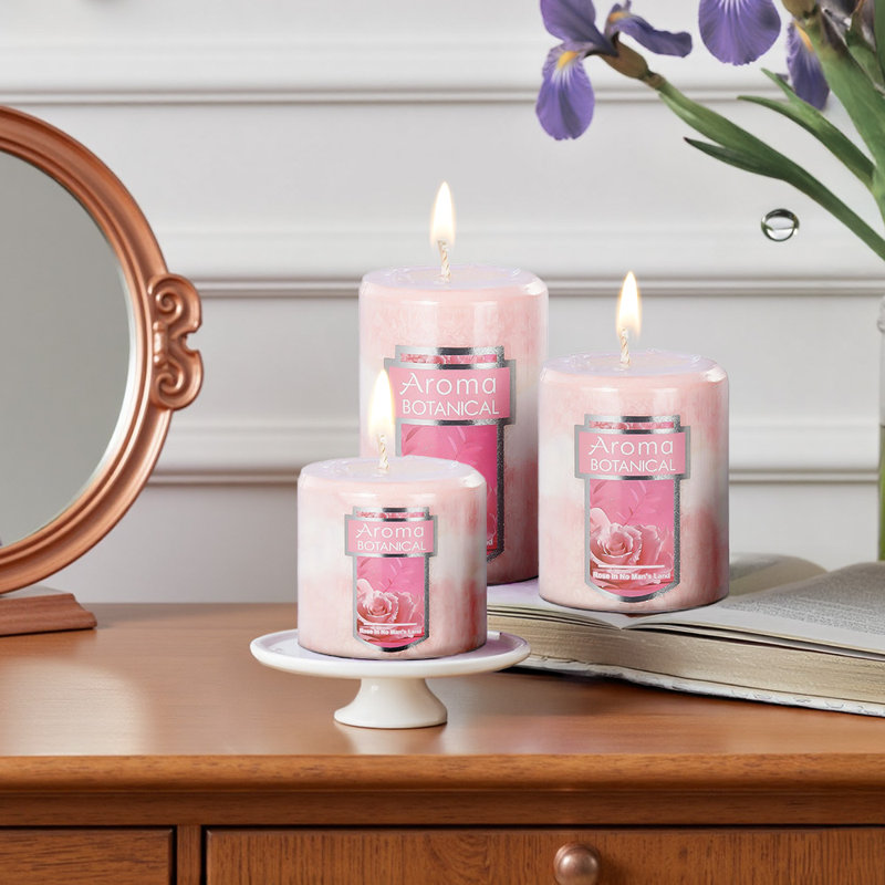 Plant / Floral Scented Pillar Candle, Pink