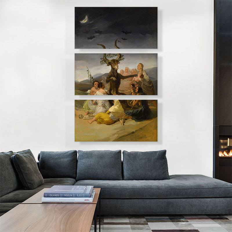" Witches' Sabbath 1798 " by Francisco De Goya 3 - Pieces Painting Print, 60" H x 40" W x 0.75" D