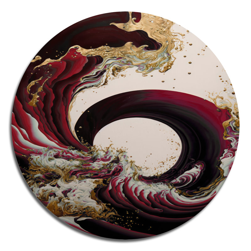«Abstract Waves Iv», art mural rond en spirale abstraite sur métal, H 23 po x l 23 po, Rouge