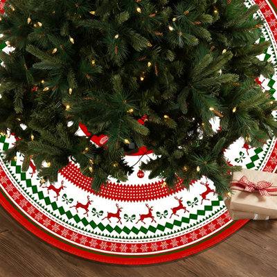 Exquisite Printed Christmas Tree Skirt, Personalized Snowflake Reindeer Design For Holiday Decor, 35.4in Multicolor