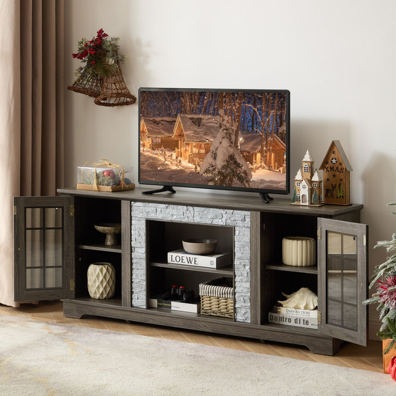 70" Modern TV Stand With 2-Door Storage, White, 25.83"H x 70.12"L x 15.35"W, No