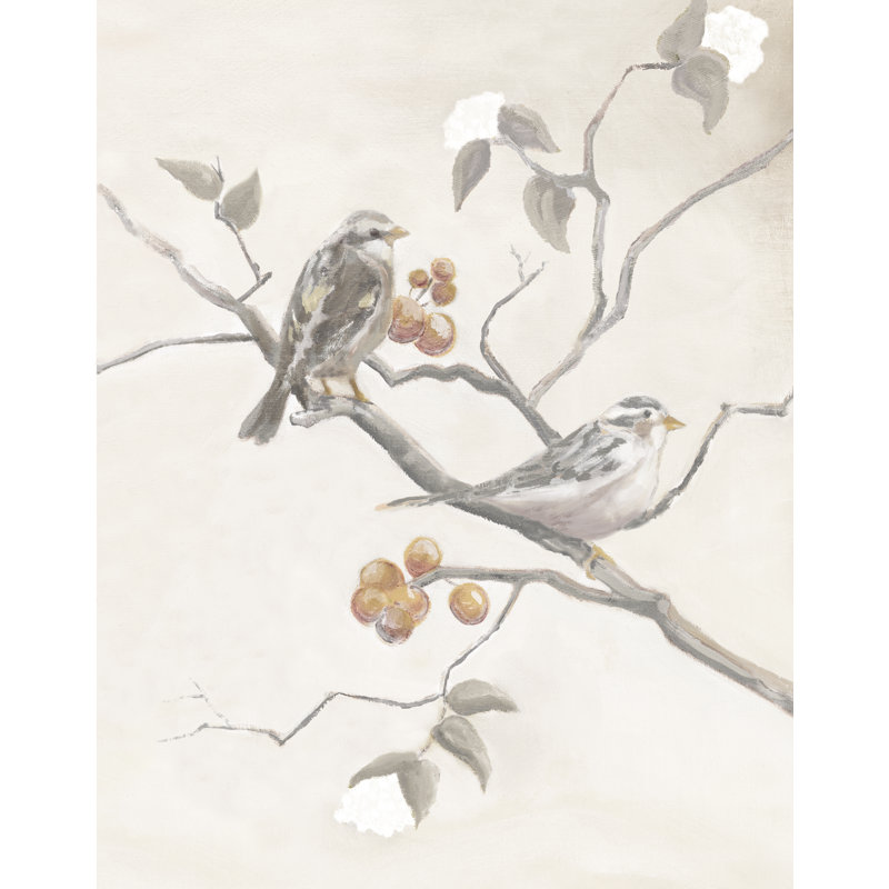 Birds in Branches II - Painting Print, Black Floater Framed, 46cm H x 30cm W