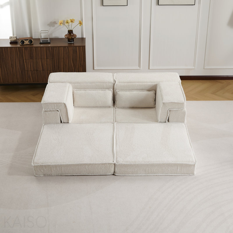 Canapé à compression, canapé convertible au sol, canapé modulaire à désossage modulaire sans assemblage requis, Tissu blanc
