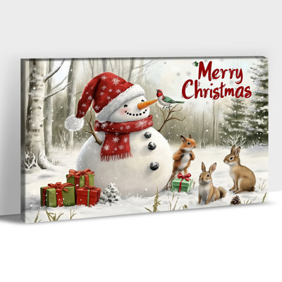 Décoration murale sur toile GUTTATY Christmas, impressions sur toile bonhomme de neige en hiver, œuvre d'art de lapin écureuil festif, affiche murale joyeux Noël, peinture murale des Fêtes pour le salon, 20 po x 30 po