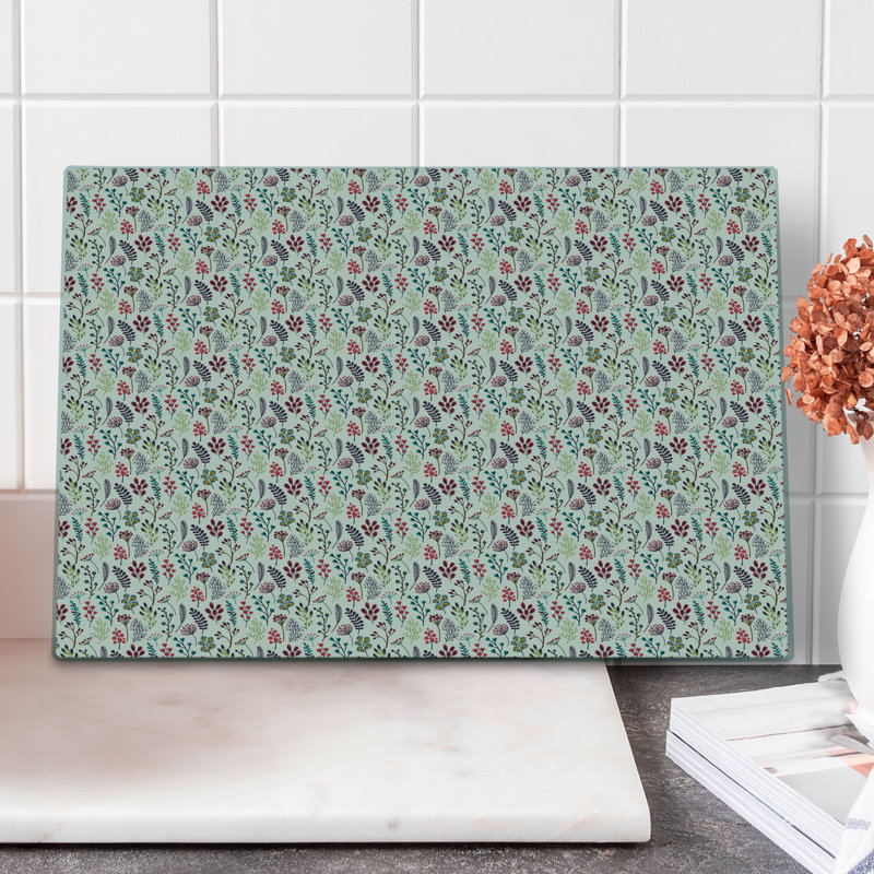 Ambesonne Botanical Cutting Board Large Size Creative Leafy Branches Eggshell and Multicolor
