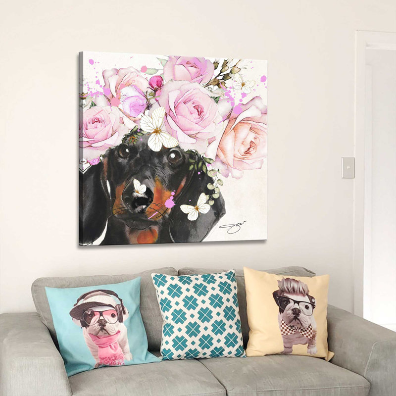 Flower Daschund (Square) par By Jodi - impression, Toile tendue, H 28 po x l 28 po x P 1,5 po